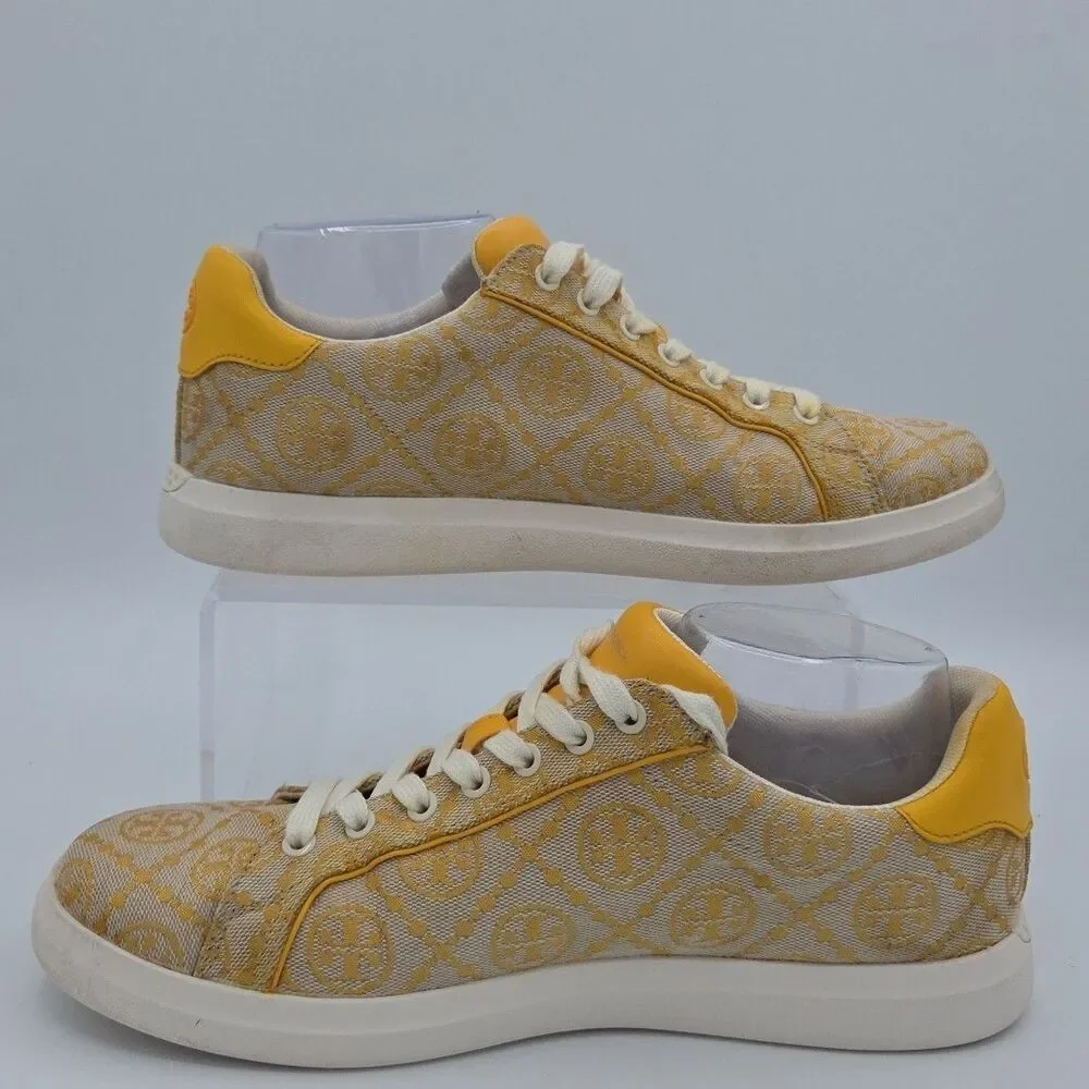 Tory Burch T Monogram Howell Sneaker Goldfinch Jacquard Calf Leather SZ 9